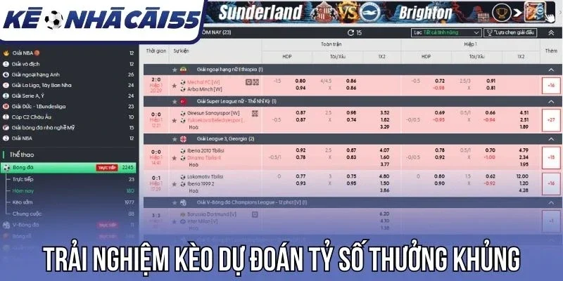 Trải nghiệm kèo dự đoán tỷ số thưởng khủng